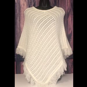 Knitted Cream Color Poncho - one size